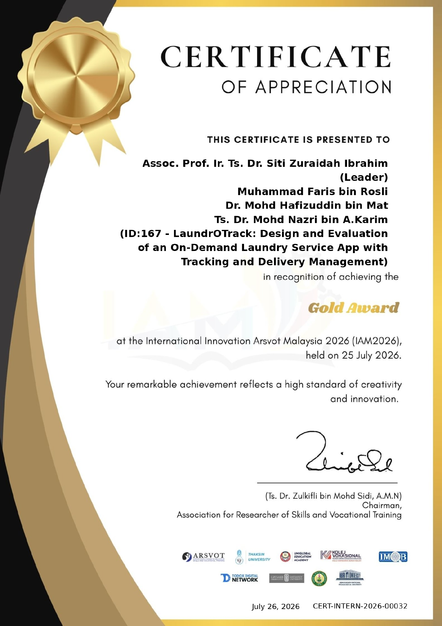 IAM2026 Gold Award certificate