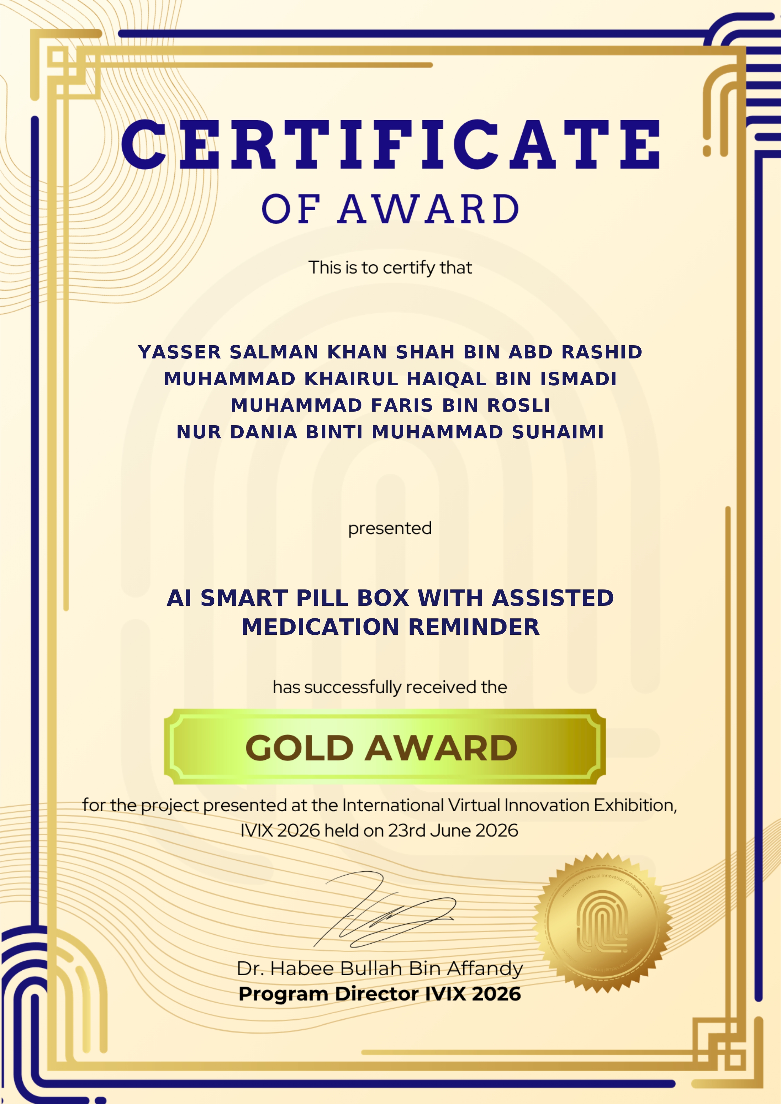 IVIX Gold Award certificate