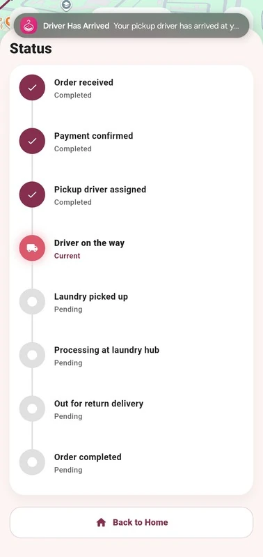 LaundrOTrack order status timeline